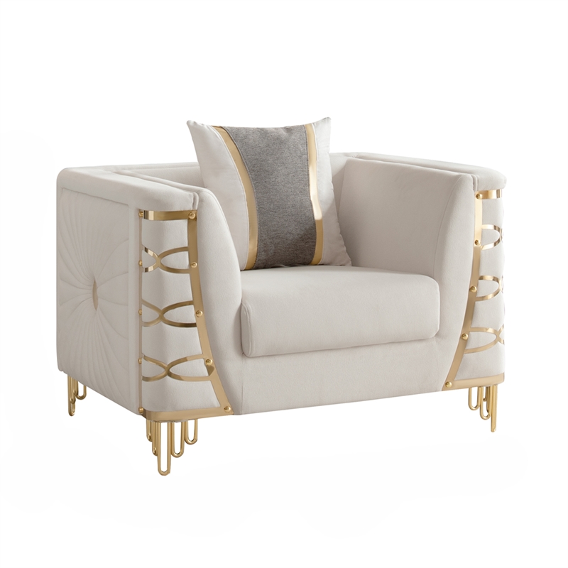 CONTESSA Modern 3 Piece Living Room Set in Beige with Gold Legs