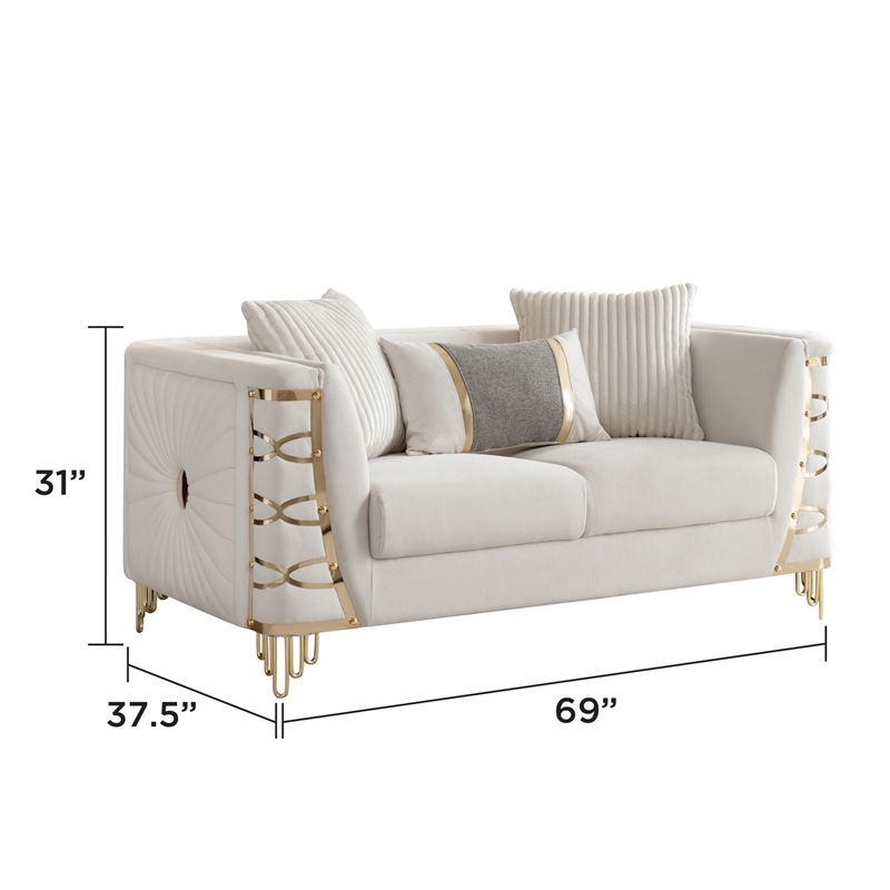 CONTESSA Modern 3 Piece Living Room Set in Beige with Gold Legs