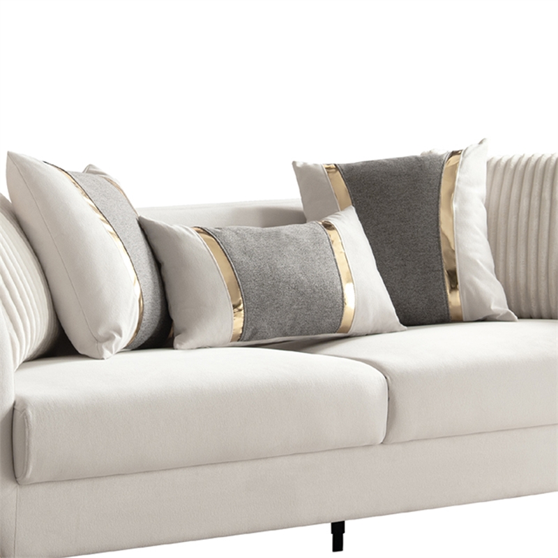 CONTESSA Modern 3 Piece Living Room Set in Beige with Gold Legs