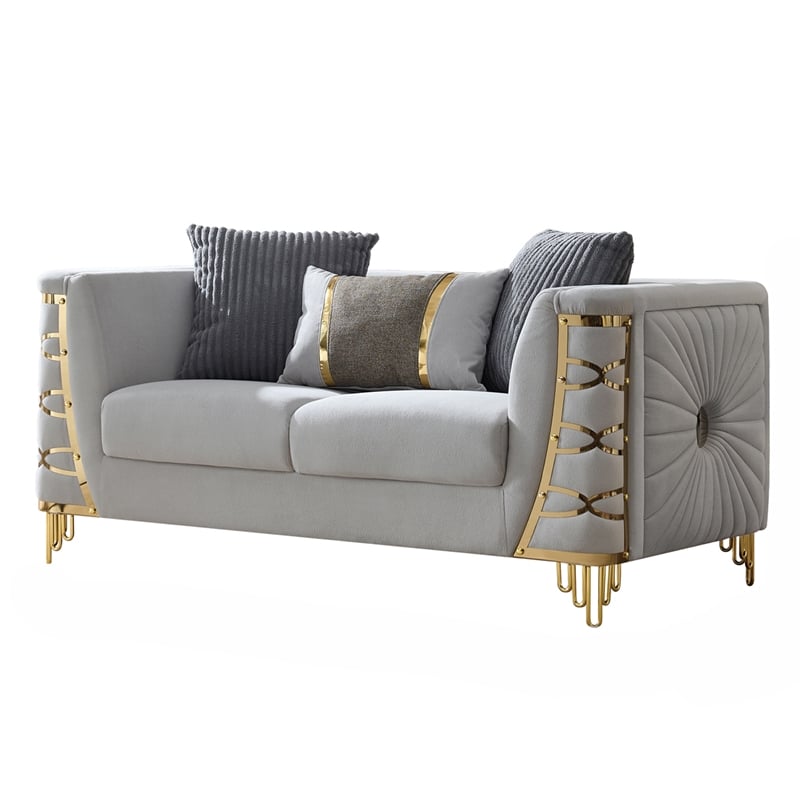 CONTESSA Modern 2 Piece Living Room Set in Gray with Gold Legs