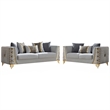 CONTESSA Modern 2 Piece Living Room Set in Gray with Gold Legs