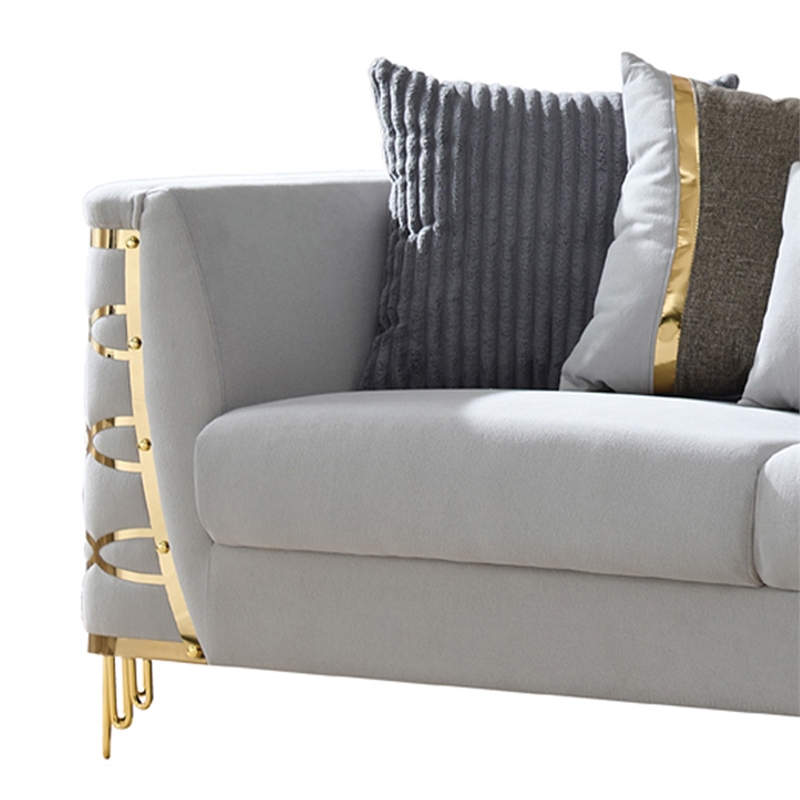 CONTESSA Modern 3 Piece Living Room Set in Gray with Gold Legs