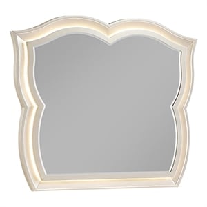 Flora Wood Framed Mirror with Sculpted Design and Gold Trim Accents Champagne