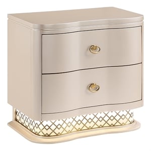 Flora Modern Wood 2 Drawer Nightstand with Gold Bar Hardware in Champagne