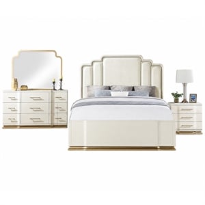 LEXINGTON 4 Piece King Modern Bedroom Set with Upholstered Bed in Beige