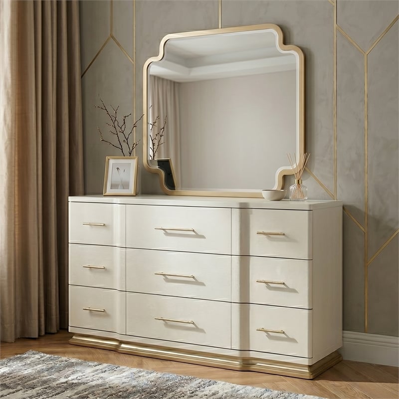LEXINGTON 4 Piece Queen Modern Bedroom Set with Upholstered Bed in Beige