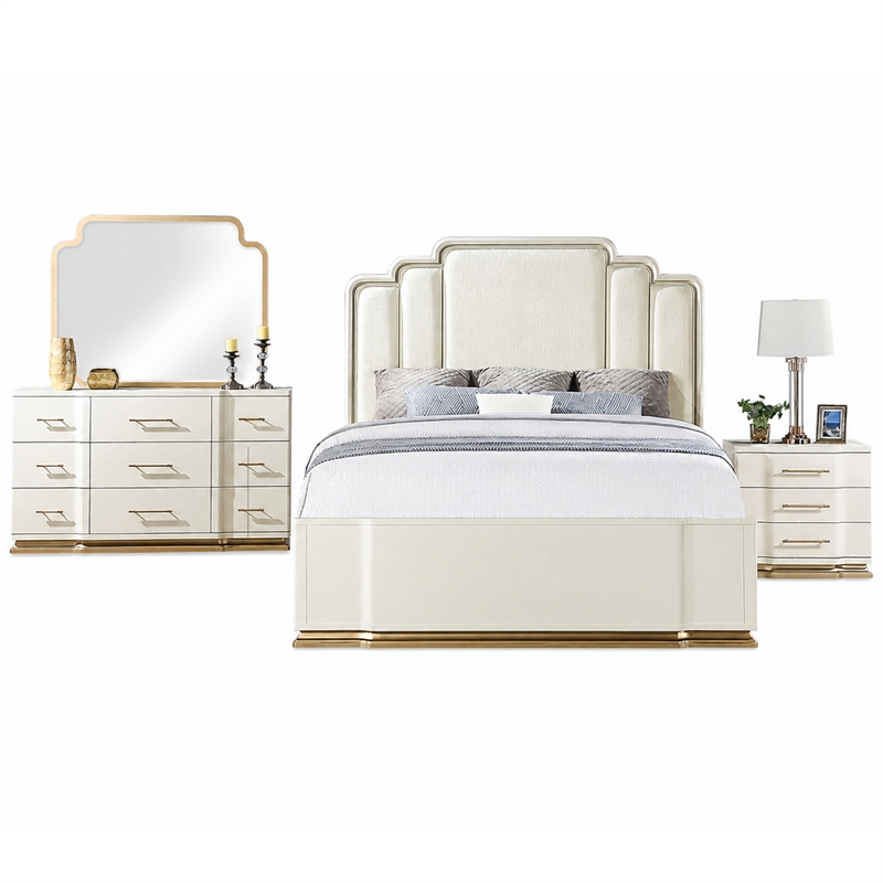 LEXINGTON 4 Piece Queen Modern Bedroom Set with Upholstered Bed in Beige
