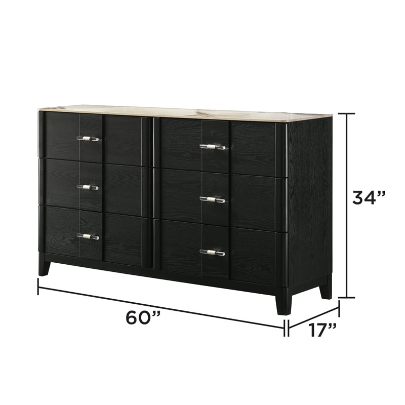 Opel Modern Dresser with Porcelain Top and 6 Drawers in Black