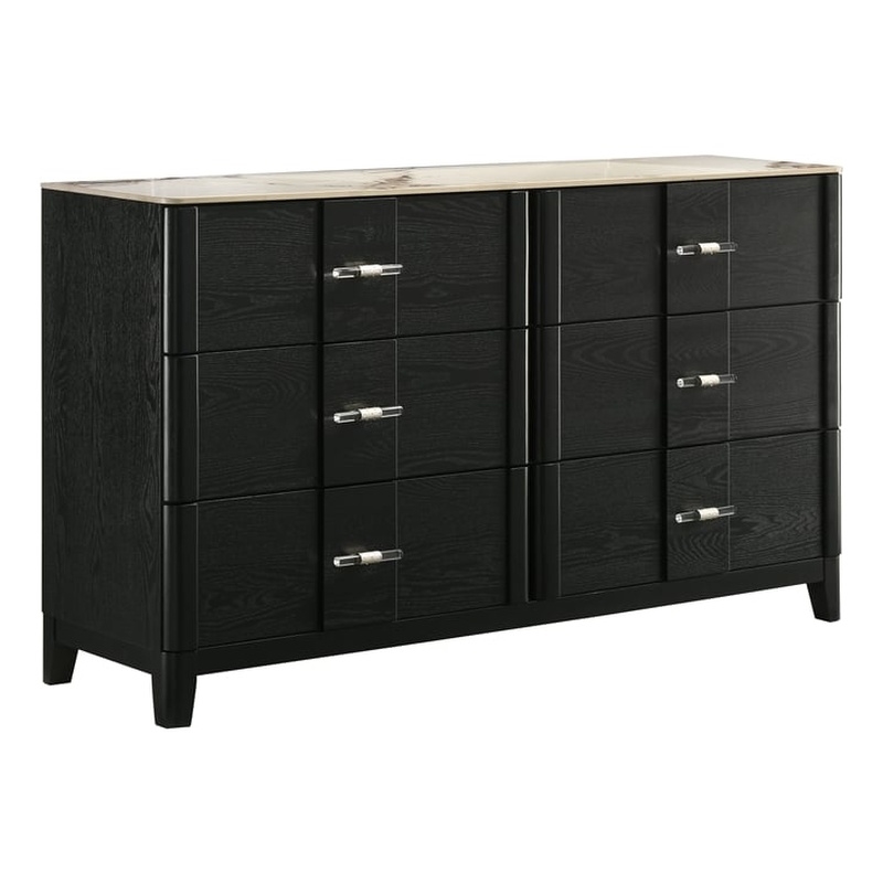 Opel Modern Dresser with Porcelain Top and 6 Drawers in Black