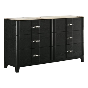 Opel Modern Dresser with Porcelain Top and 6 Drawers in Black