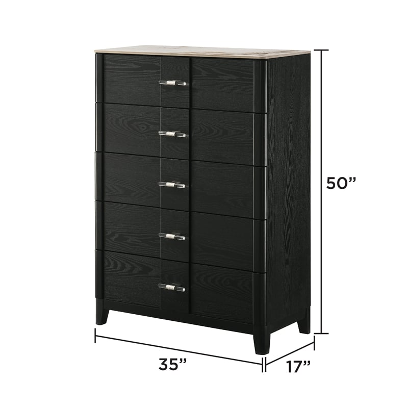 Opel Modern Chest with Sintered Stone Top & Deep Storage Drawers in Black