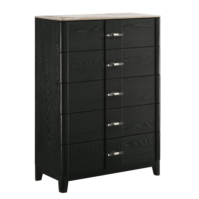 Opel Modern Chest with Sintered Stone Top & Deep Storage Drawers in Black