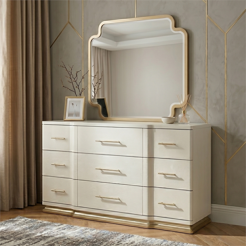 LEXINGTON 5 Piece King Luxury Bedroom Set with Upholstered Bed in Beige