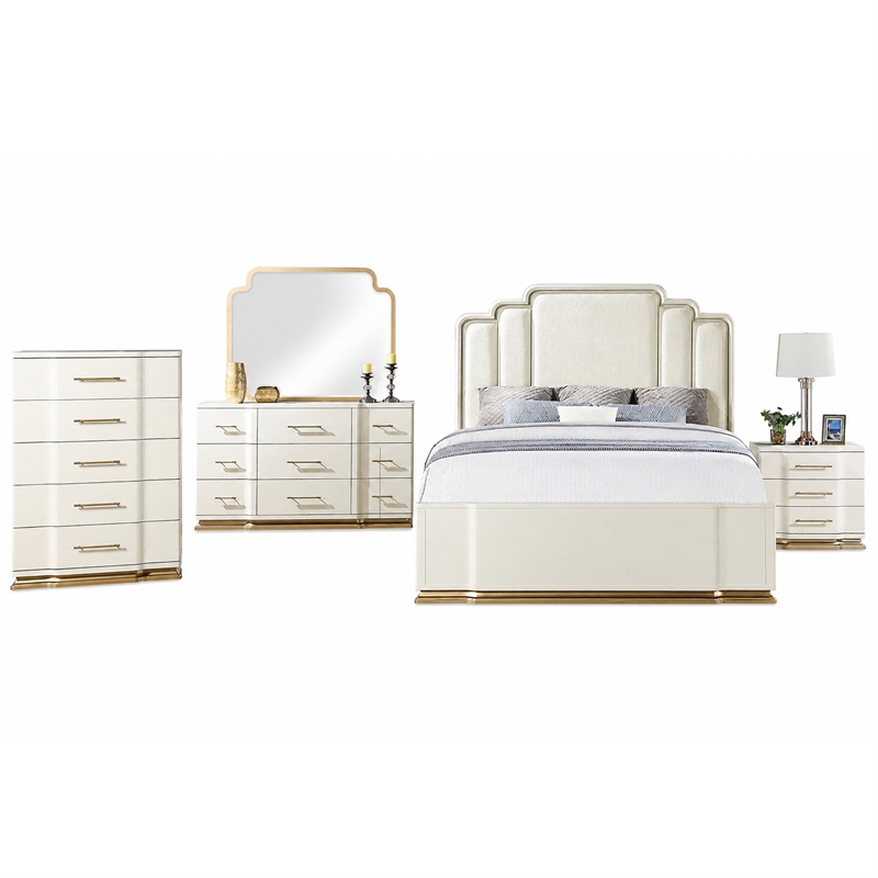 LEXINGTON 5 Piece King Luxury Bedroom Set with Upholstered Bed in Beige