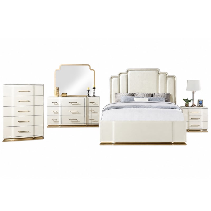 LEXINGTON 5 Piece Queen Luxury Bedroom Set with Upholstered Bed in Beige
