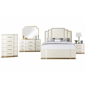 LEXINGTON 5 Piece Queen Luxury Bedroom Set with Upholstered Bed in Beige