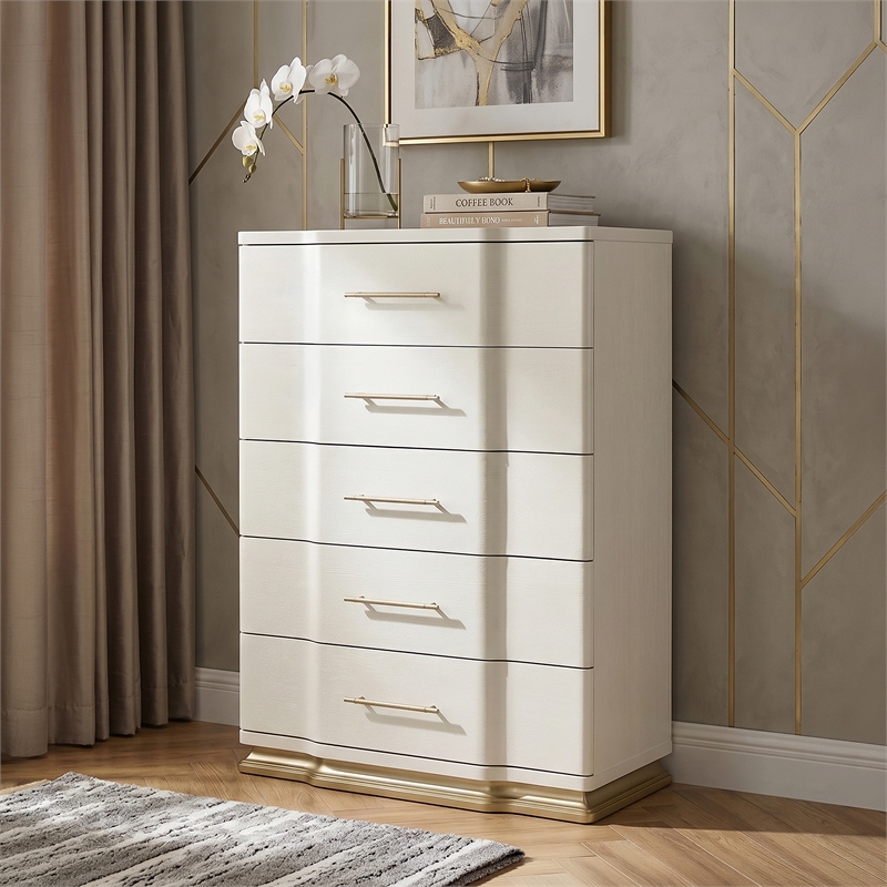 LEXINGTON Modern 5 Drawer Storage Chest in Beige