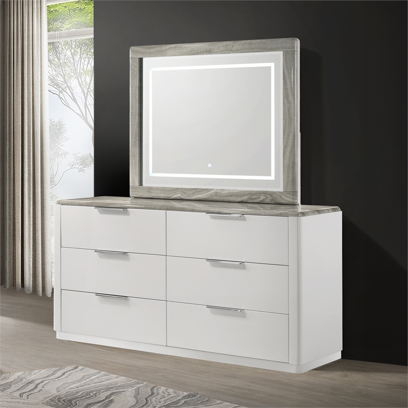 Jazz Contemporary 6 Drawer Dresser with White Lacquer Finish