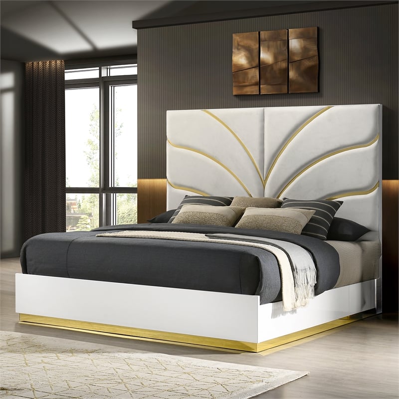 Giovanni King Bed in White and Gold Finish