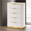 Giovanni Modern 5 Drawer Chest with Fluted Fronts and Gold Accents in White