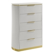 Giovanni Modern 5 Drawer Chest with Fluted Fronts and Gold Accents in White