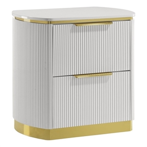Giovanni Modern 2 Drawer Nightstand with Fluted Fronts and Gold Accents in White