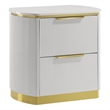 Giovanni Modern 2 Drawer Nightstand with Fluted Fronts and Gold Accents in White