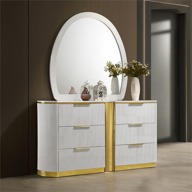 Giovanni Contemporary Arch Accent Mirror for Dresser in White