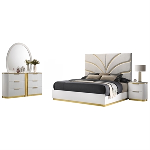 Giovanni Queen 4Pc Bedroom Set in White and Gold Finish