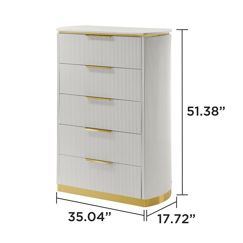 Giovanni Queen 5Pc Bedroom Set in White and Gold Finish