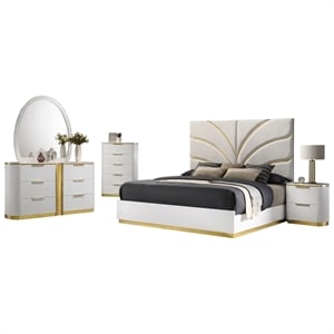 Giovanni Queen 5Pc Bedroom Set in White and Gold Finish