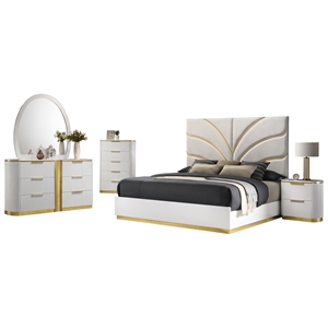 Giovanni King 5Pc Bedroom Set in White and Gold Finish