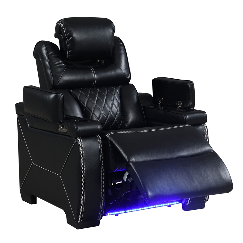 Galaxy Lexus Power Reclining Faux Leather Chair w LED&Cup Holders in Black