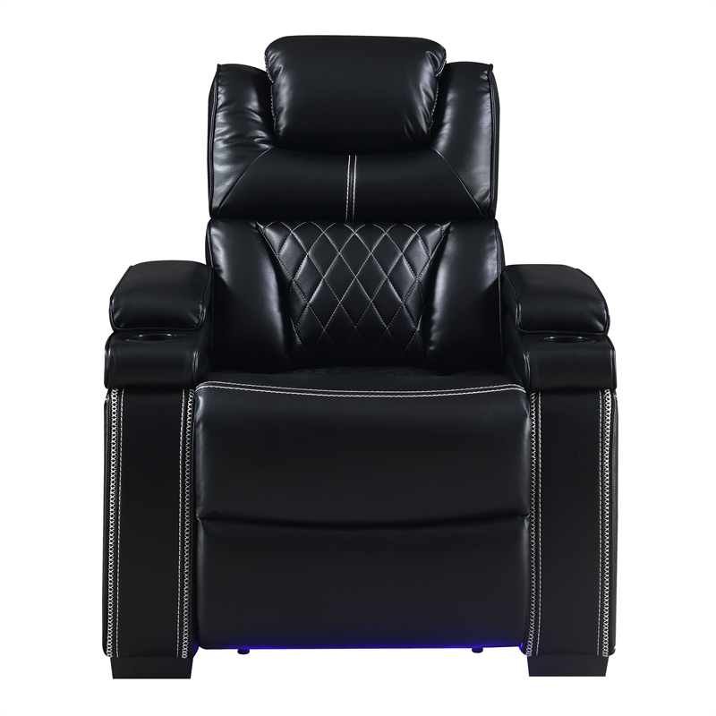 Galaxy Lexus Power Reclining Faux Leather Chair w LED&Cup Holders in Black