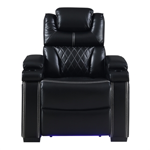 Galaxy Lexus Power Reclining Faux Leather Chair w LED&Cup Holders in Black