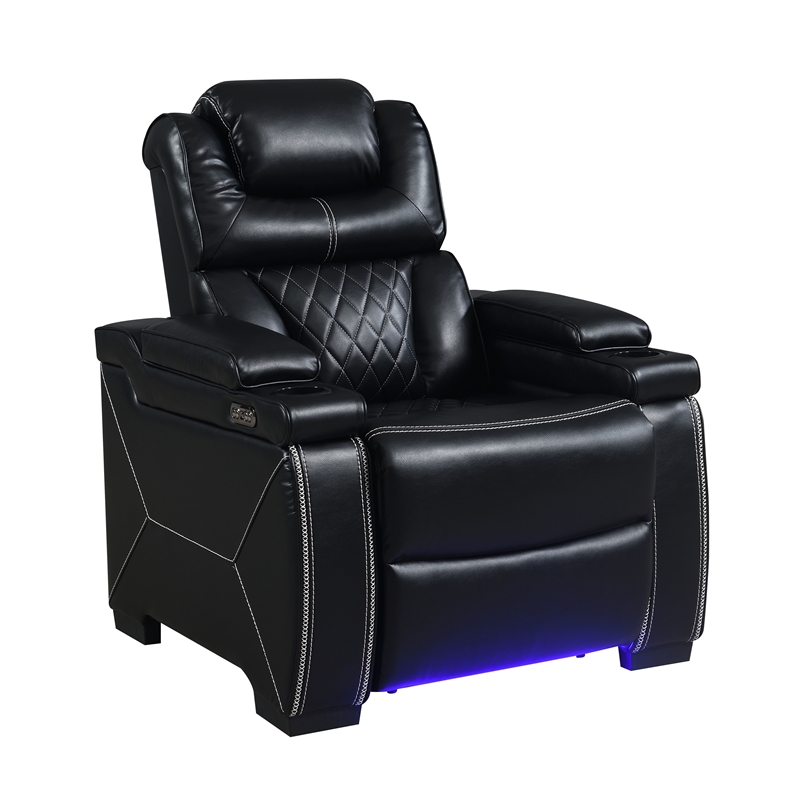 Galaxy Lexus Power Reclining Faux Leather Chair w LED&Cup Holders in Black