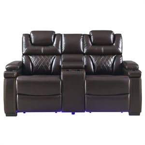 Galaxy Lexus Power Reclining Faux Leather Loveseat w Storage&LED in Brown