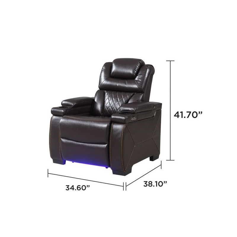 Galaxy Lexus Power Reclining Faux Leather Chair w Led & Cup Holders in Brown