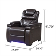 Galaxy Lexus Power Reclining Faux Leather Chair w Led & Cup Holders in Brown