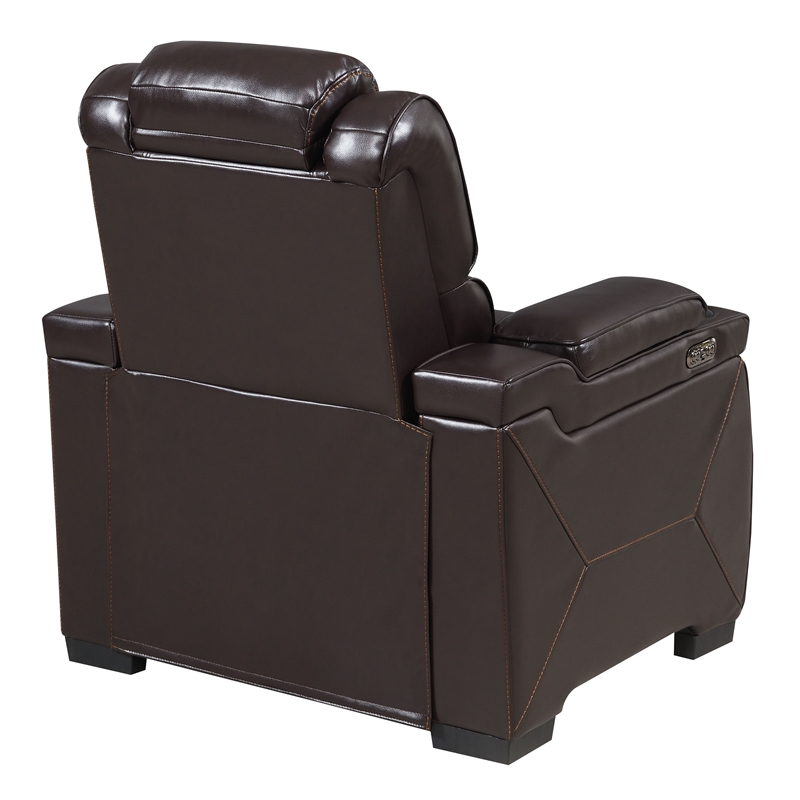 Galaxy Lexus Power Reclining Faux Leather Chair w Led & Cup Holders in Brown
