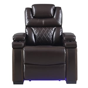 Galaxy Lexus Power Reclining Faux Leather Chair w Led & Cup Holders in Brown