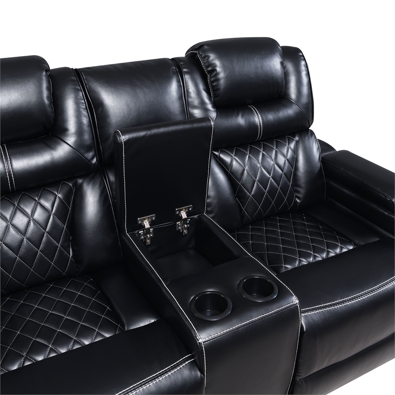 Galaxy Home Lexus Piece Power Reclining Set w Sofa Loveseat&Chair in Black