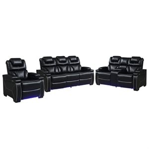 Galaxy Home Lexus Piece Power Reclining Set w Sofa Loveseat&Chair in Black