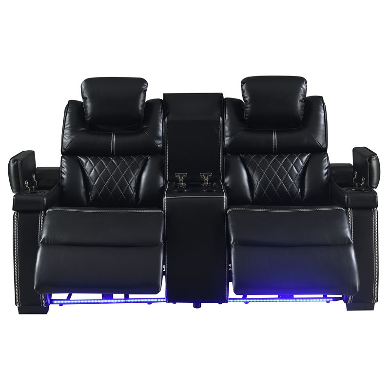 Galaxy Home Lexus Piece Power Reclining Room Set w Sofa&Loveseat in Black