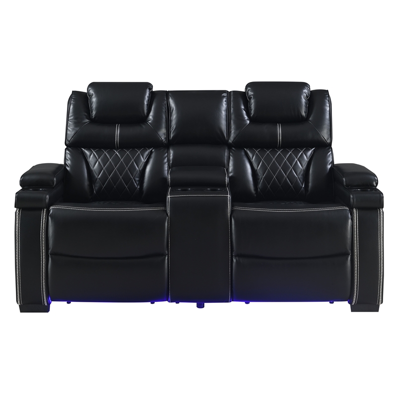 Galaxy Home Lexus Piece Power Reclining Room Set w Sofa&Loveseat in Black