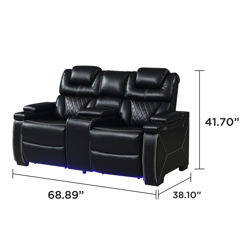 Galaxy Home Lexus Piece Power Reclining Room Set w Sofa&Loveseat in Black