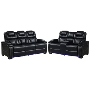 Galaxy Home Lexus Piece Power Reclining Room Set w Sofa&Loveseat in Black