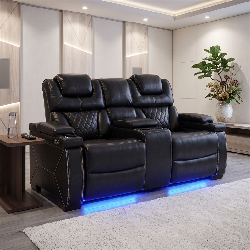 Galaxy Home Lexus Piece Power Reclining Room Set w Sofa&Loveseat in Black