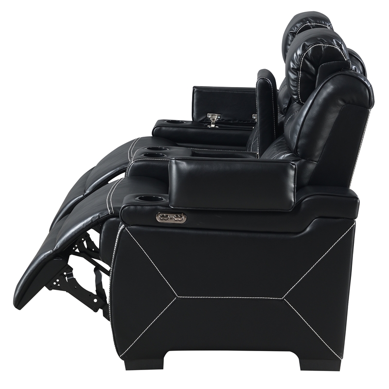 Galaxy Home Lexus Piece Power Reclining Room Set w Sofa&Loveseat in Black