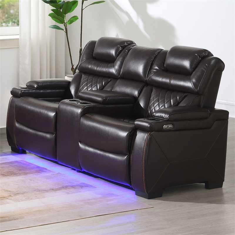 Galaxy Home Lexus Piece Power Reclining Set w Sofa/Loveseat/Chair in Brown